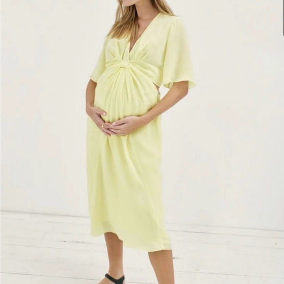 Hatch Maternity Thea Yellow Dress Crepe Cutout Drape Baby Shower Party M/L (2) - Picture 1 of 5